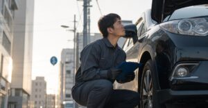 太田市 自動車 修理の相談先を検討する整備士と車
